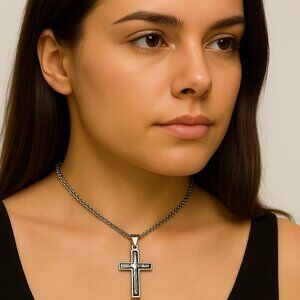 GUESS Silver-Tone Twisted Wire Cross Pendant Necklace – Unisex Fashion Jewelry